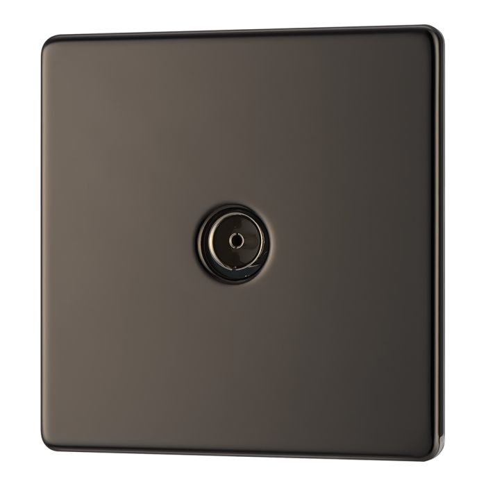 BG FBN60 Screwless Flat Plate Black Nickel Single Socket TV/FM Co-axial Aerial Connection