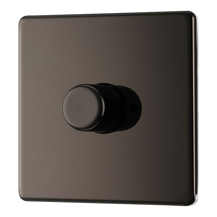 BG FBN81 Screwless Flat Plate Black Nickel Single Intelligent LED 2 Way Dimmer Switch 