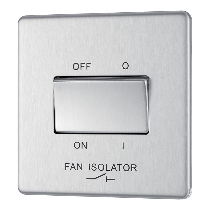 BG FBS15 Screwless Flat Plate Stainless Steel Triple Pole Fan Isolator Switch 10A