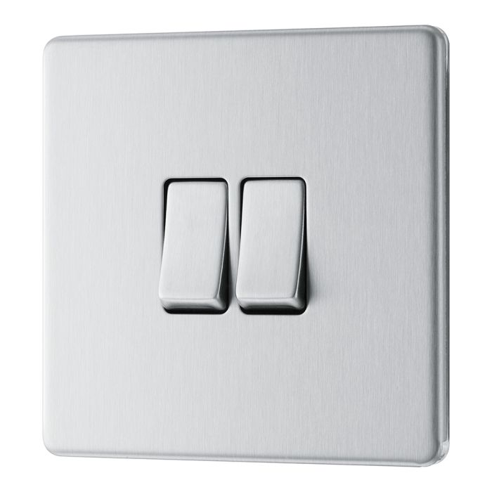 BG FBS42 Screwless Flat Plate Stainless Steel Double Switch 10A 2 Way