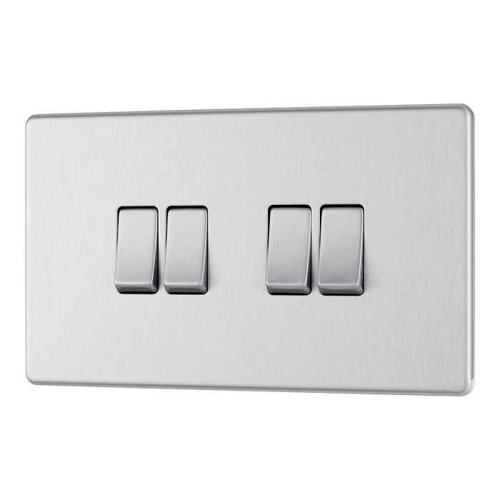 BG FBS44 Screwless Flat Plate Stainless Steel Quadruple Switch 10A 2 Way