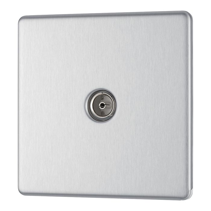 BG FBS60 Screwless Flat Plate Stainless Steel Single Socket TV/FM Co-axial Aerial Connection