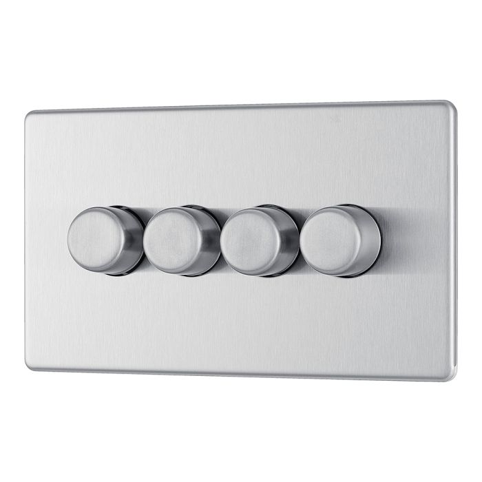 BG FBS84 Screwless Flat Plate Stainless Steel Quadruple Intelligent LED 2 Way Dimmer Switch 