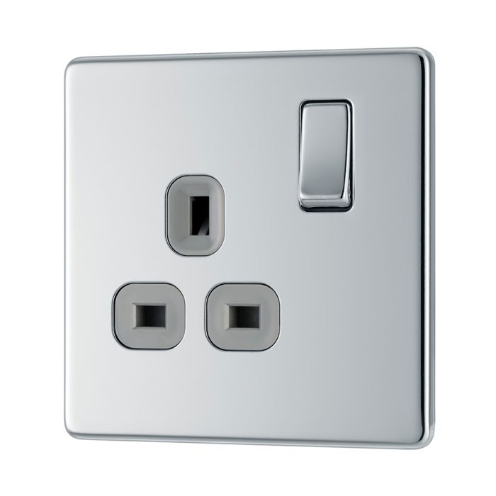 BG FPC21G Screwless Flat Plate Polished Chrome Single Switched 13A Socket