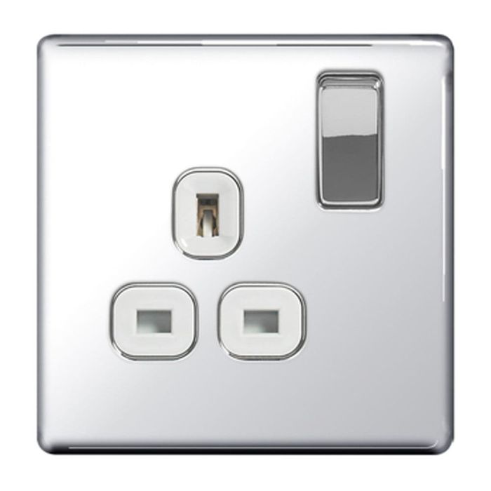 BG FPC21W Screwless Flat Plate Polished Chrome Single Switched 13A Socket