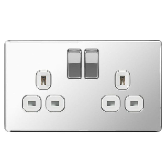 BG FPC22W Screwless Flat Plate Polished Chrome Double Switched 13A Socket