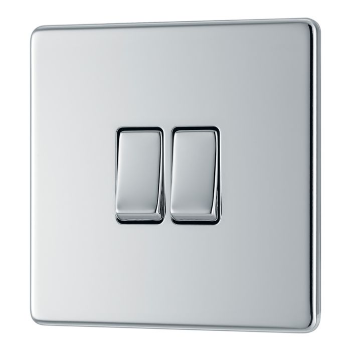 BG FPC42 Screwless Flat Plate Polished Chrome Double Switch 10A 2 Way