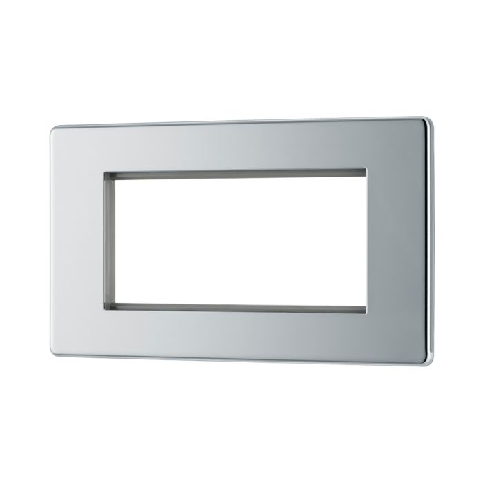 BG FPCEMR4 Screwless Flat Plate Polished Chrome Quadruple Euro Plate