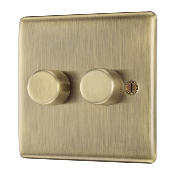 BG NAB82 Antique Brass Double Intelligent LED 2 Way Dimmer Switch 