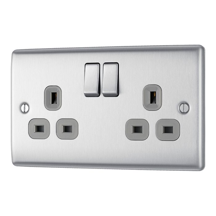 BG NBS22G Stainless Steel Double Switched 13A Socket