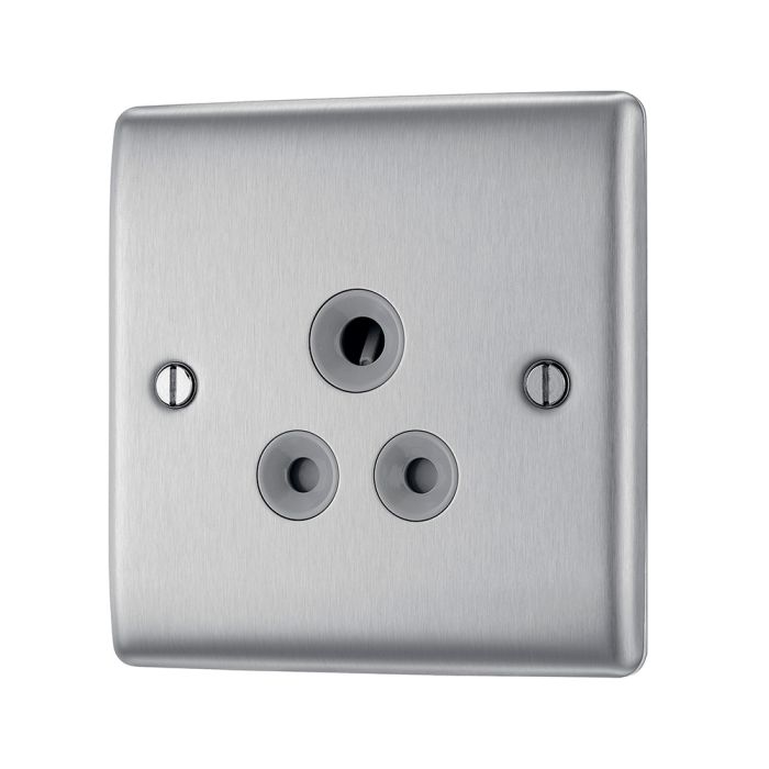 BG NBS29G Stainless Steel Single Round Pin Unswitched 5A Socket