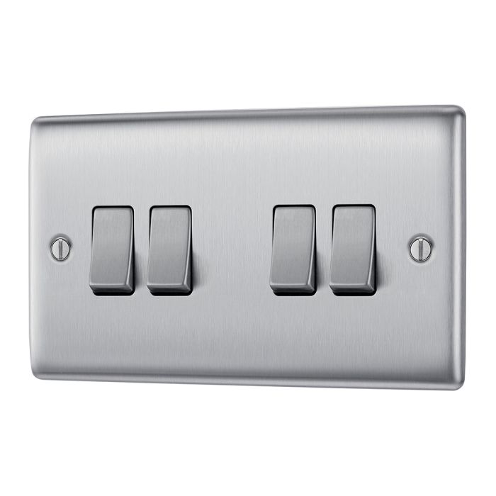 BG NBS44 Stainless Steel Quadruple Switch 10A 2 Way