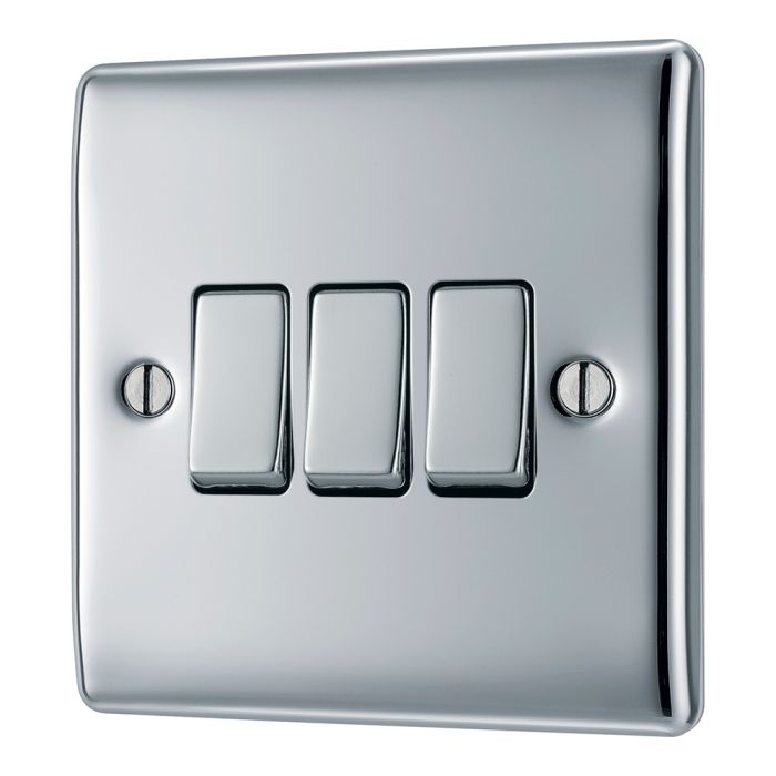 BG NPC43 Polished Chrome Triple Switch 10A 2 Way