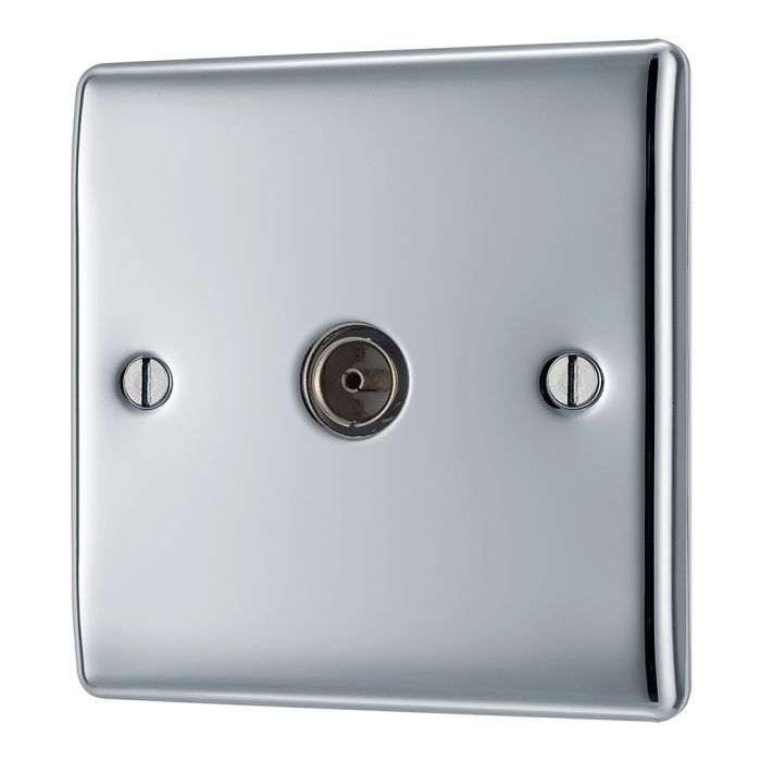 BG NPC60 Polished Chrome Single Socket TV/FM Co-axial Aerial Connection