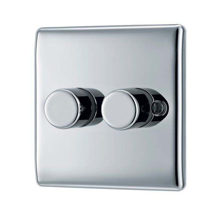 BG NPC82 Polished Chrome Double Intelligent LED 2 Way Dimmer Switch 