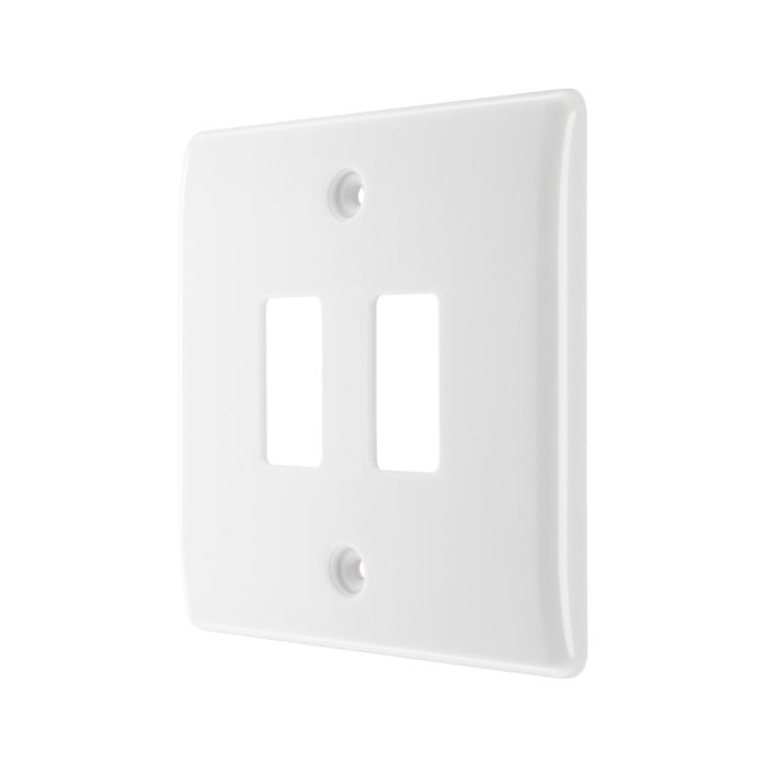 BG R82 2 Gang Single Grid Front Plate White