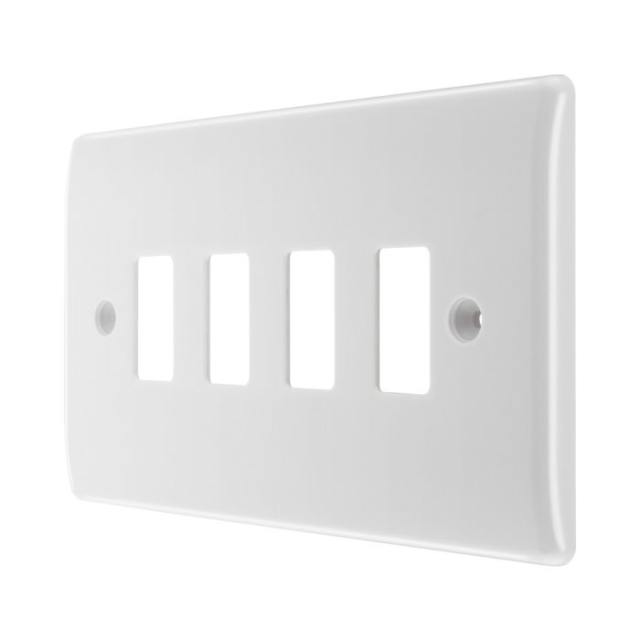 BG R84 4 Gang Double Grid Front Plate White