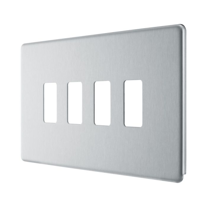 BG RFBS4 Flatplate 4 Gang Double Grid Front Plate Stainless Steel