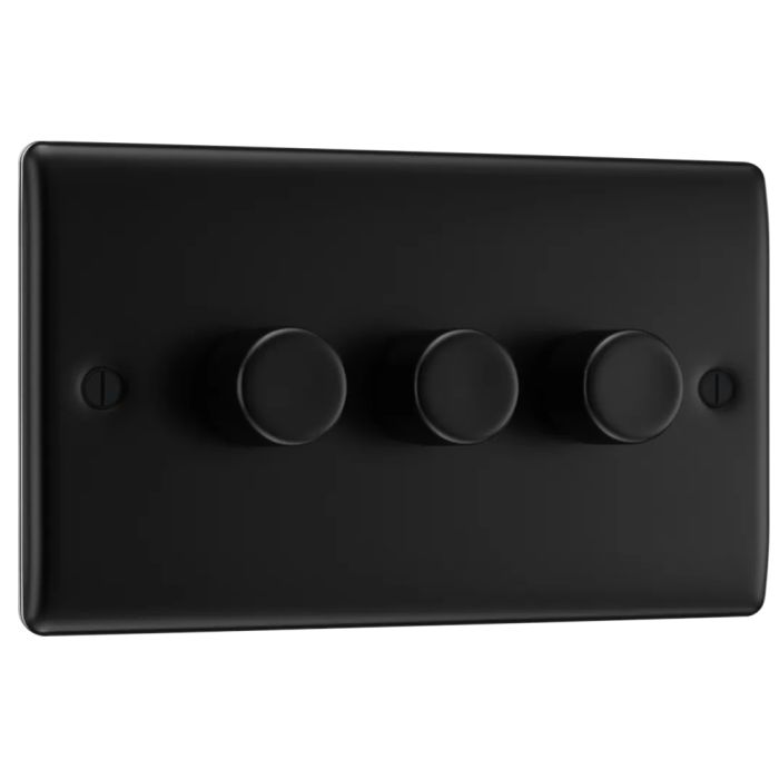 BG NFB83 Matt Black Triple Intelligent LED 2 Way Dimmer Switch 