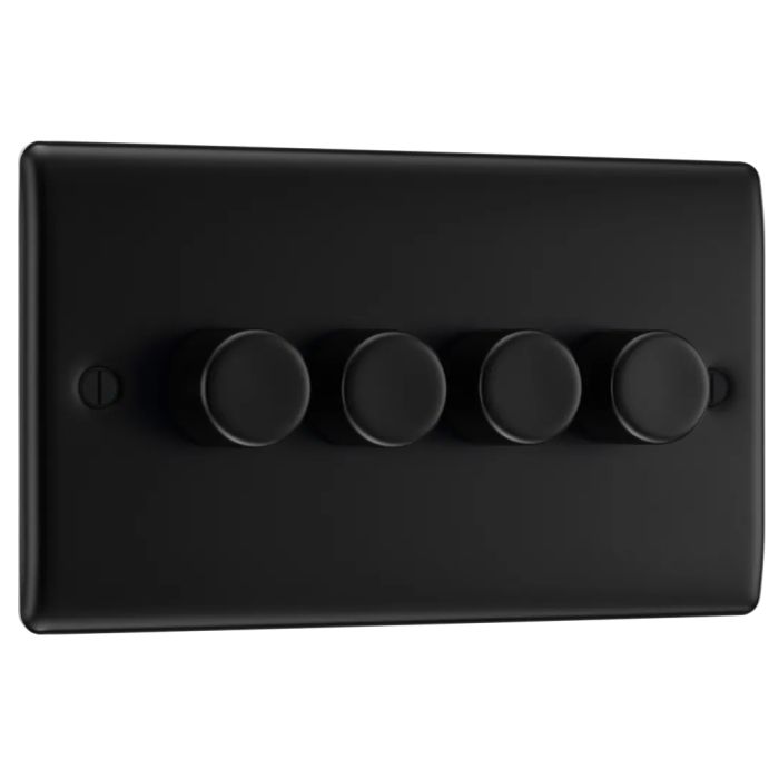 BG NFB84 Matt Black 4 Gang Intelligent LED 2 Way Dimmer Switch 