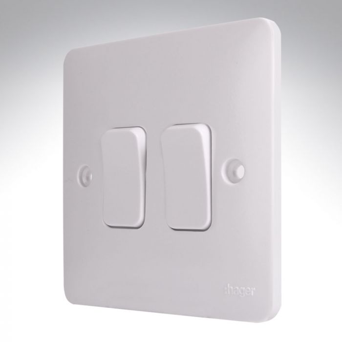 Hager Sollysta WMPS22 Light Switch 2 Gang 2 Way