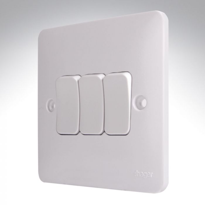 Hager Sollysta WMPS32 Light Switch 3 Gang 2 Way