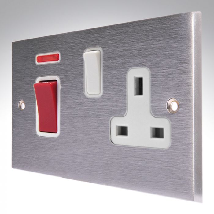 Hamilton 9645SS1WH-W Satin Chrome 45A Switch + 13a Socket