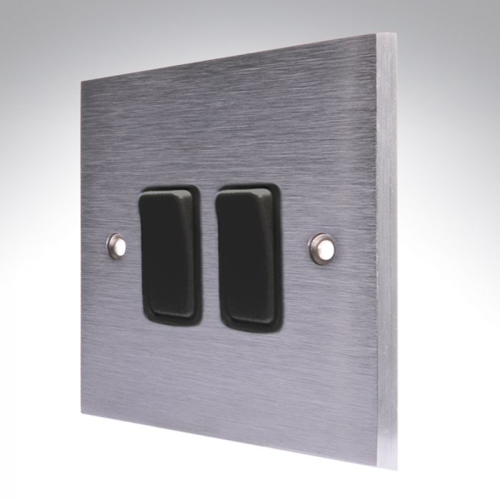 Hamilton 96R22BL-B Satin Chrome Light Switch 2 Gang 10A