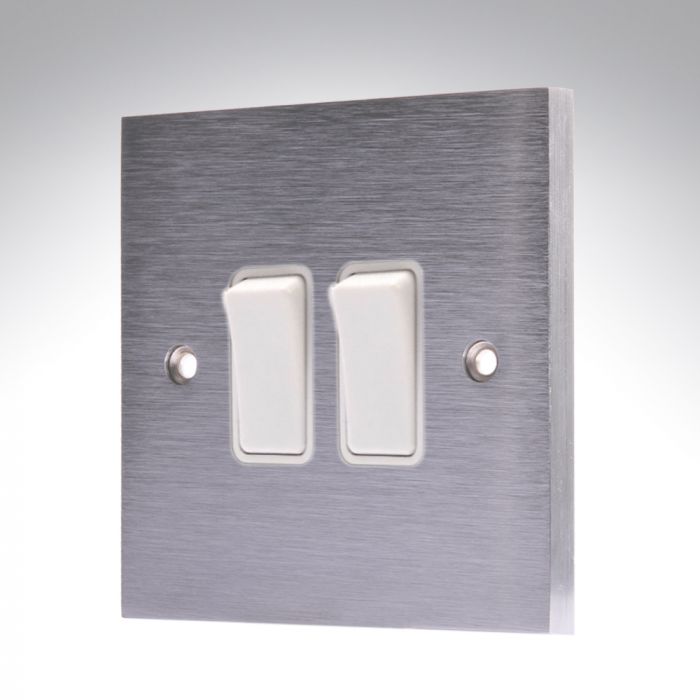 Hamilton 96R22WH-W Satin Chrome Light Switch 2 Gang 10A