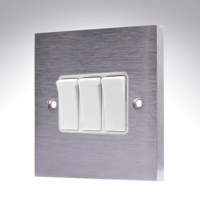 Hamilton 96R23WH-W Satin Chrome Light Switch 3 Gang 10A