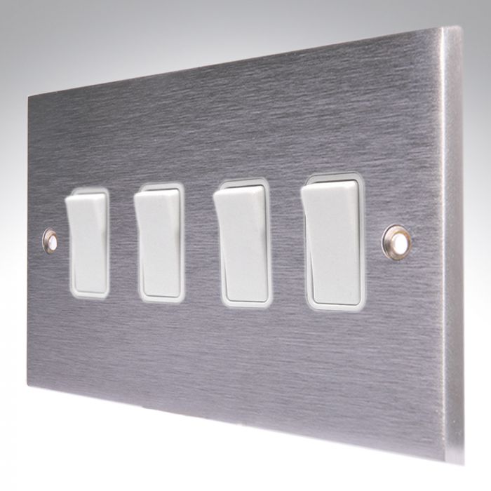 Hamilton 96R24WH-W Satin Chrome Light Switch 4 Gang 10A