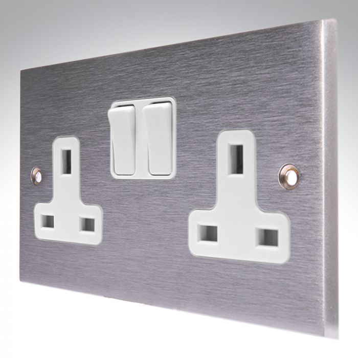 Hamilton 96SS2WH-W Satin Chrome Double Socket 2 Gang 13A