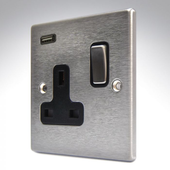 Hamilton 74SS1USBSS-B Stainless Steel Switched Single USB Socket 