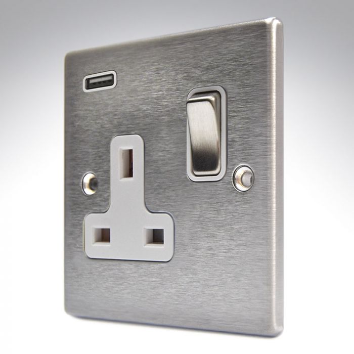 Hamilton 74SS1USBSS-W Stainless Steel Switched Single USB Socket 