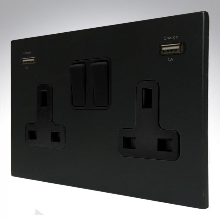 Hamilton 7MBCSS2USBBL-B CFX Matt Black 13A USB Double Socket