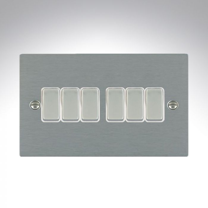 Hamilton 84R26SS-W Stainless Steel 10a 6 Gang Light Switch