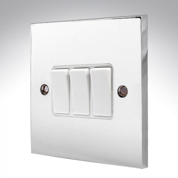 Hamilton 95R23WH-W Polished Chrome Light Switch 3 Gang 10A