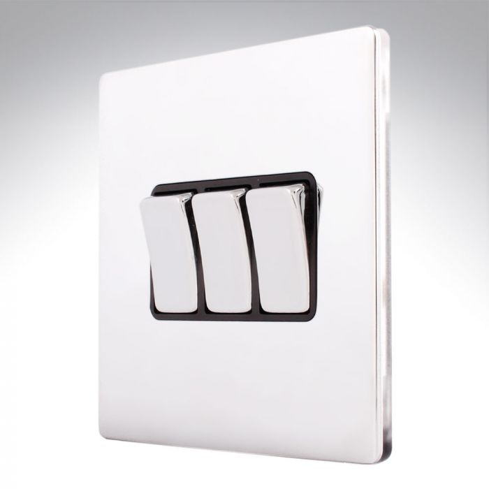 Hamilton 87CR23BC-B CFX Polished Chrome 10a Light Switch 3 Gang 2 Way