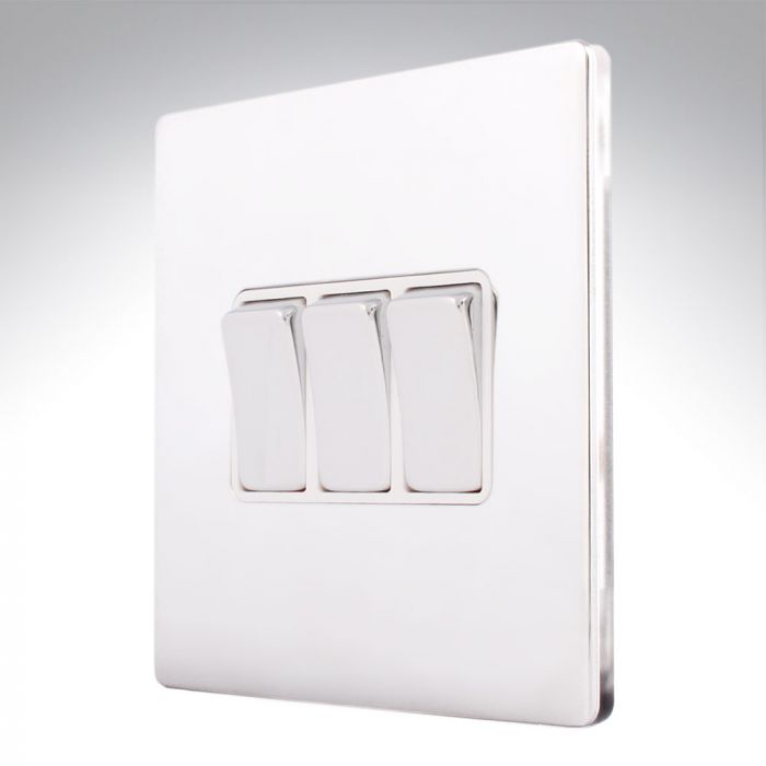 Hamilton 87CR23BC-W CFX Polished Chrome 10a Light Switch 3 Gang 2 Way