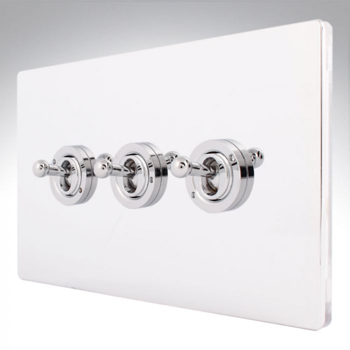 Hamilton 87CT23 CFX Polished Chrome 10a Dolly Switch 3 Gang 2 Way