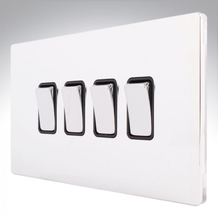 Hamilton 87CR24BC-B CFX Polished Chrome 10a Light Switch 4 Gang 2 Way