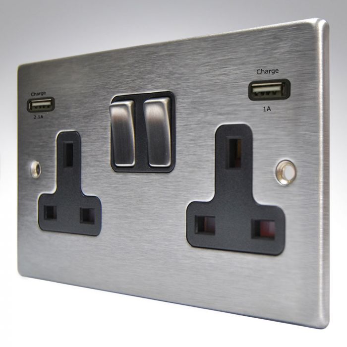 Hamilton 74SS2USBULTSS-B Stainless Steel Switched Double USB Socket 