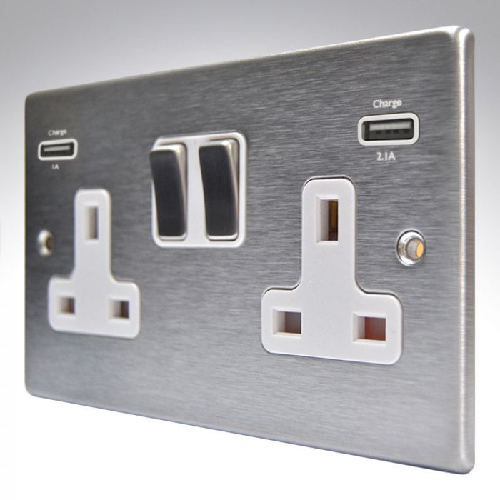 Hamilton 74SS2USBULTSS-W Stainless Steel Switched Double USB Socket 