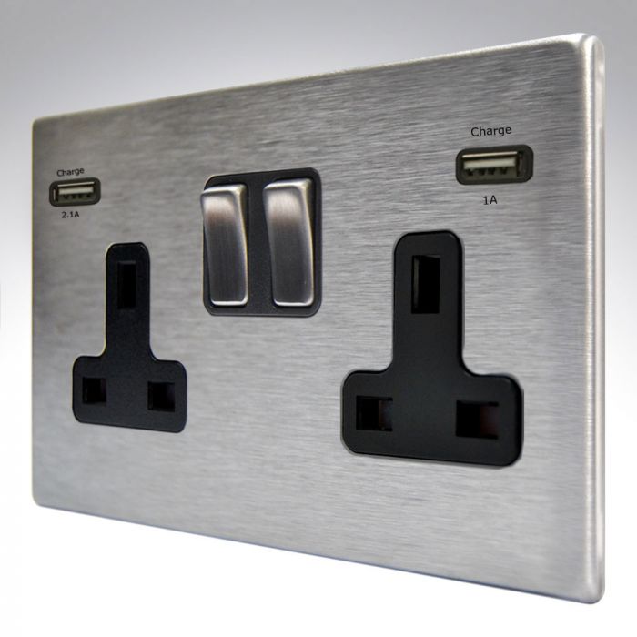 Hamilton 74CSS2USBULTSS-B CFX Satin Steel Switched Double USB Socket 