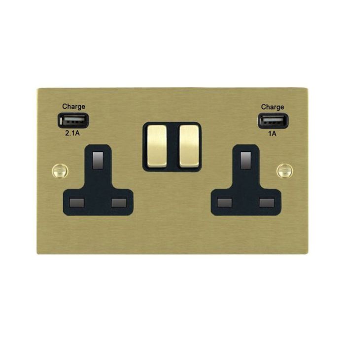 Hamilton 72SS2USBULTSB-B Satin Brass 13A double switched socket with dual 2.4A USB-A charger