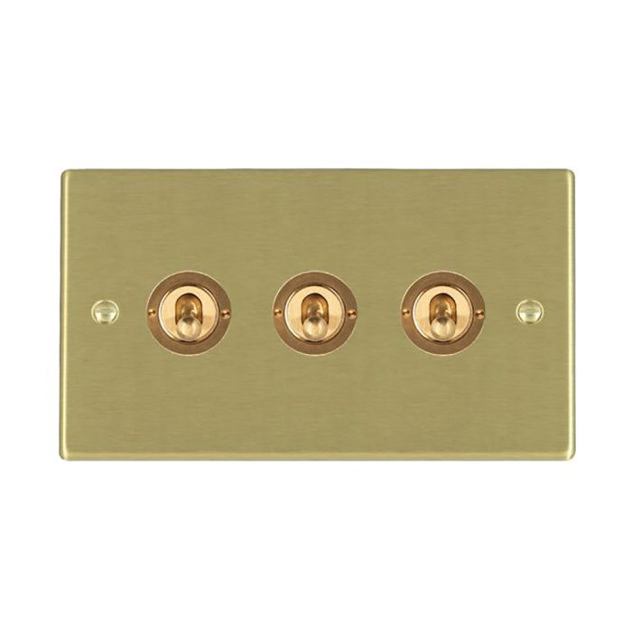 Hamilton 72T23 Satin Brass 20A triple toggle light switch 2 way