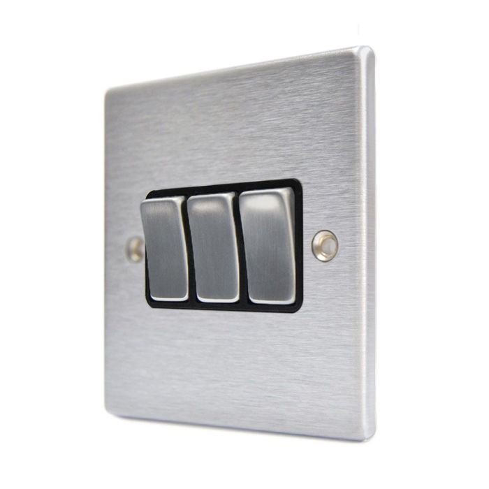 Hamilton 76R23SC-B Satin Chrome 10A triple 2 way light switch