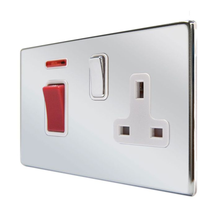 Hamilton 77C45SS1BC-W CFX Polished Chrome 45A double pole isolator and switched 13A socket with neon indicator
