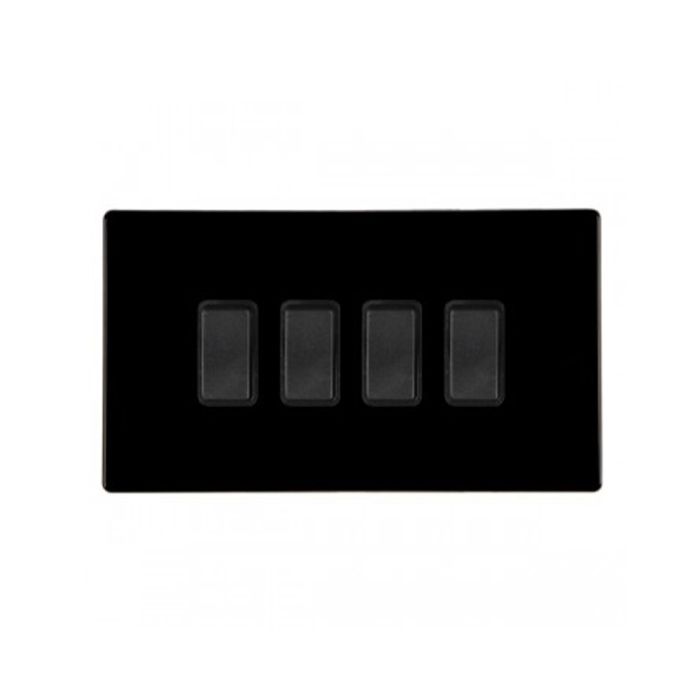 Hamilton 7BCR24BL-B CFX Gloss Black Light Switch 4 Gang 2 Way 10a