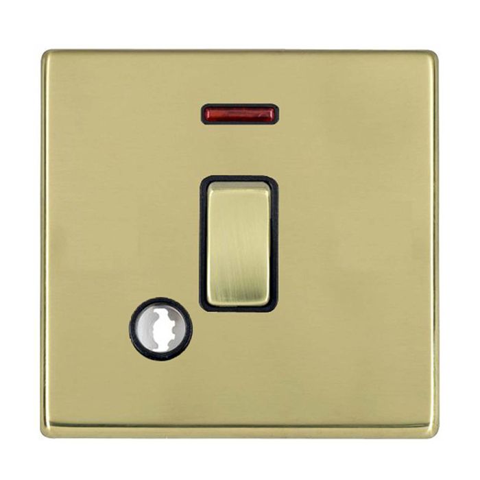 Hamilton 7G21DPNCPB-B G2 Polished Brass 20A double pole switch with neon and cable outlet